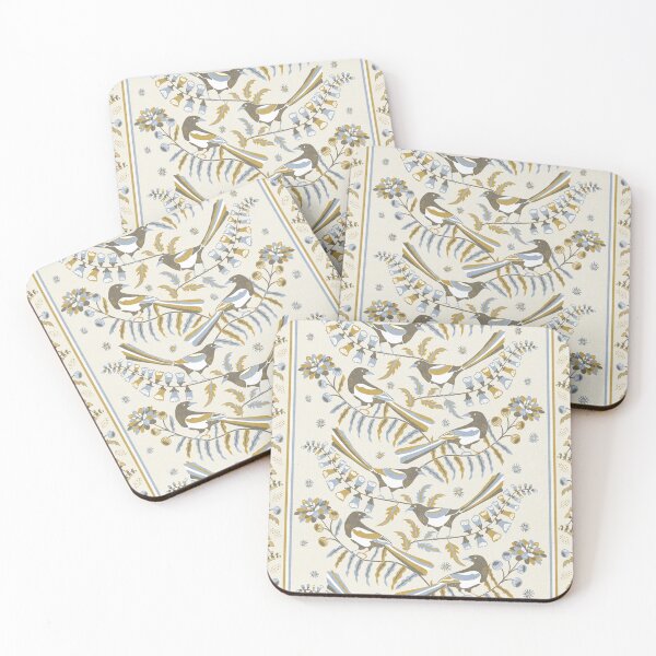 Item preview, White Ivory Folk Bird Garden Botanical Border designed and sold by RenattaZare.