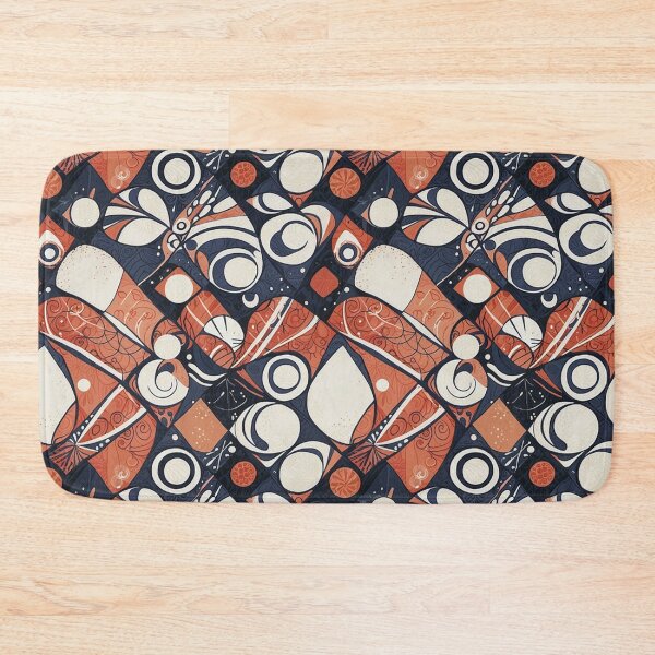 Artikelvorschau, Geometric abstract pattern design,  accented by coral red, navy, and ivory in a serene, balanced layout 3 entworfen und verkauft von Habatour Creations Exclusive Digital Art Products.