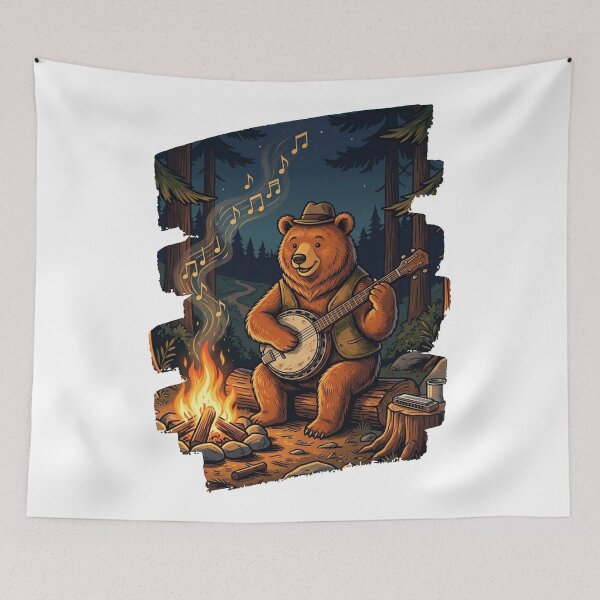 Item preview, "Bear Playing Banjo Campfire Forest Musician"	 designed and sold by NatureHarmony16.