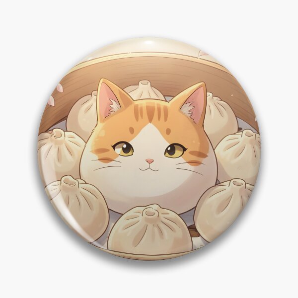 Item preview, Big Cat Dumpling in Bamboo Steamer – Kawaii Sakura Bun Illustration designed and sold by EmeraldeaArt.