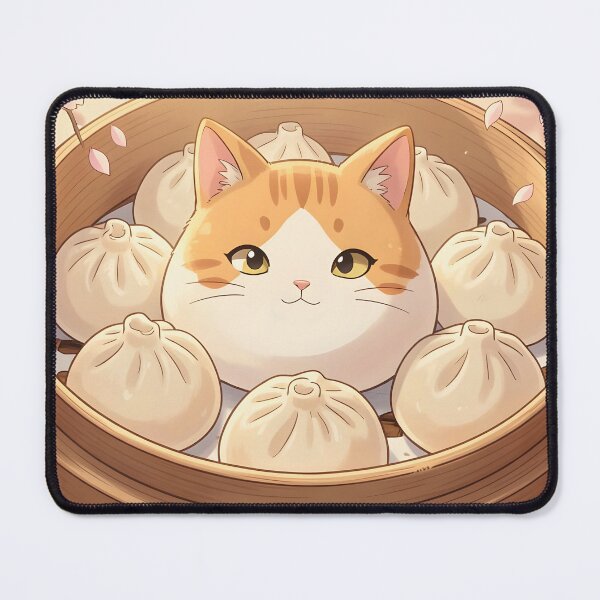 Item preview, Big Cat Dumpling in Bamboo Steamer – Kawaii Sakura Bun Illustration designed and sold by EmeraldeaArt.