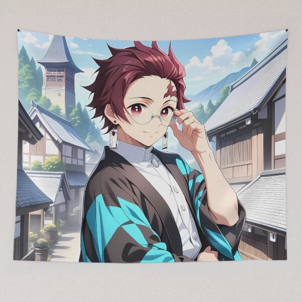 Item preview, Tanjiro Kamado Demon Slayer Glasses Village Scenery Blue Sky designed and sold by bystudiolereve.