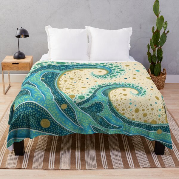 Item preview, Aboriginal Inspired Dot Art - Big Ocean Teal Waves designed and sold by GrinGalore.