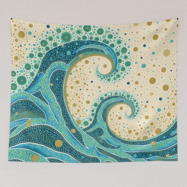 Item preview, Aboriginal Inspired Dot Art - Big Ocean Teal Waves designed and sold by GrinGalore.