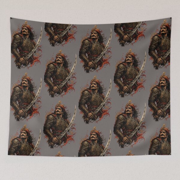 Item preview, Legendary Rajput Warrior King Ink Art designed and sold by RoyalEarthstore.