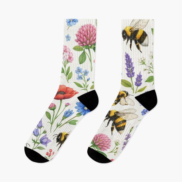 Item preview, Bumblebees and Wildflowers Meadow Pattern designed and sold by Owcomm.