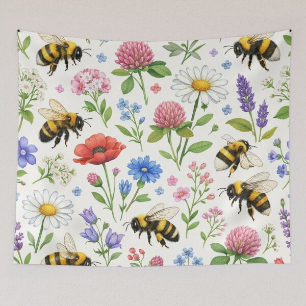 Item preview, Bumblebees and Wildflowers Meadow Pattern designed and sold by Owcomm.