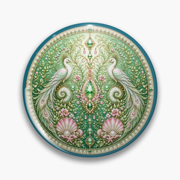 Item preview, Emerald Celestial Twin Birds Medallion | Ocean Jewel Fantasy Art designed and sold by sunbowjp stadio.