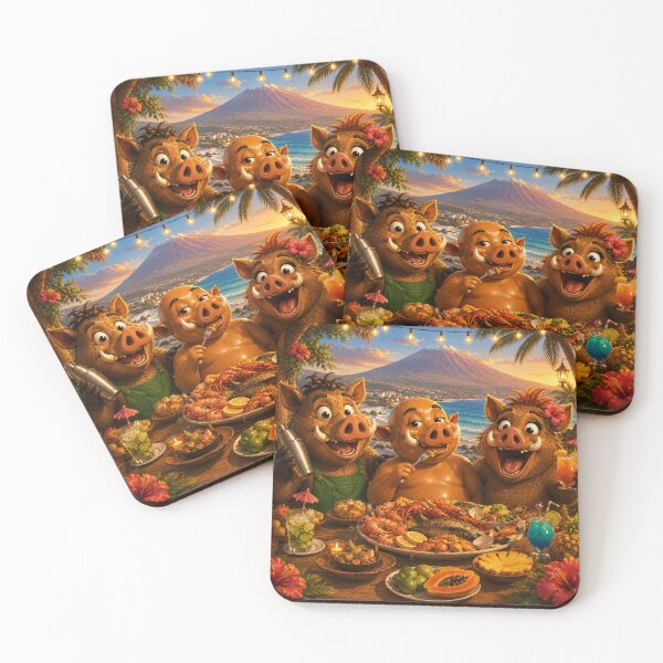 Item preview, The Best Meal Ever — Three Wild Boar Friends Feasting in Tenerife  designed and sold by CanaryVibesArt.