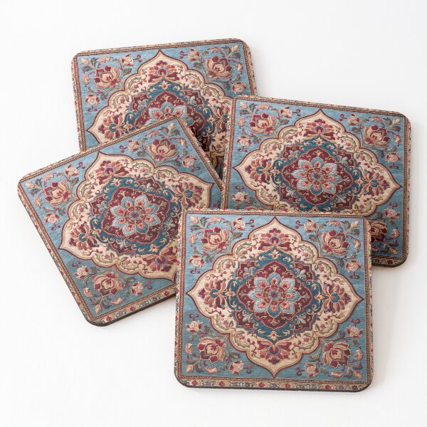 Item preview, 17th Century Antique Velvet and Silk Light Blue Red Carpet Print designed and sold by GrinGalore.