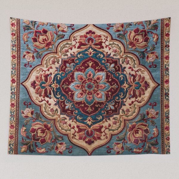 Item preview, 17th Century Antique Velvet and Silk Light Blue Red Carpet Print designed and sold by GrinGalore.