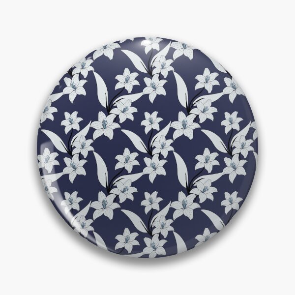 Item preview, White Lily Botanical Navy Seamless Pattern designed and sold by LyoniHERA.