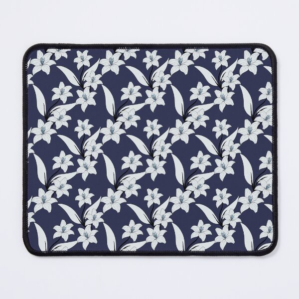 Item preview, White Lily Botanical Navy Seamless Pattern designed and sold by LyoniHERA.