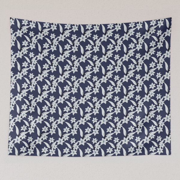 Item preview, White Lily Botanical Navy Seamless Pattern designed and sold by LyoniHERA.