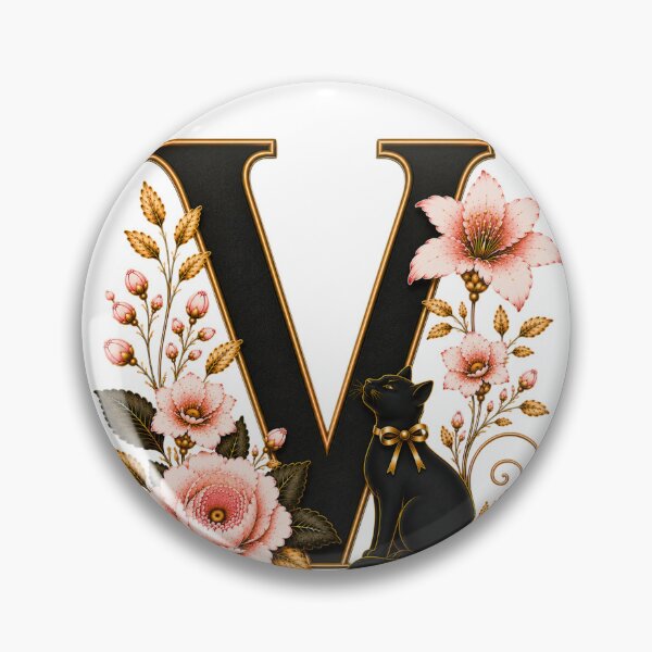 Item preview, Floral Letter V with Black Cat | Elegant Botanical Monogram | Vintage Alphabet Initial designed and sold by MoodLay.
