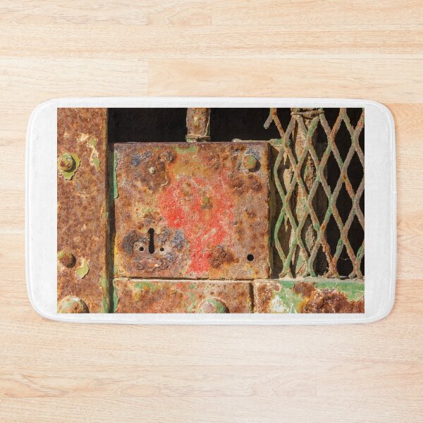Item preview, Rusty Metal Lock And Worn Green Grate Texture With Red Paint And Corroded Bolts designed and sold by Nmallia.
