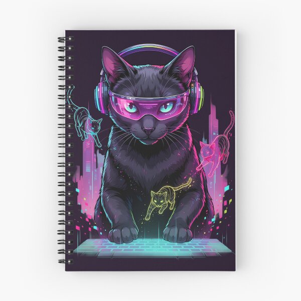 Item preview, Cyberpunk Black Cat | Neon Futuristic Gaming Cat Synthwave Design designed and sold by PatsiRose.