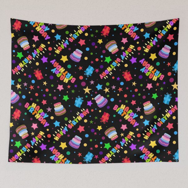 Item preview, Happy Birthday Party Fun Colorful Elements Seamless Pattern (Black) designed and sold by Liron Peer's Magical Store.
