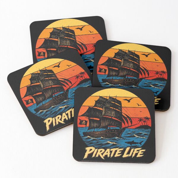 Item preview, Retro Sunset Pirate Ship Ocean Adventure Pirate Life designed and sold by Vermanartist.