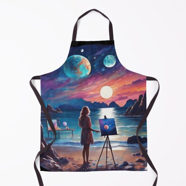 Item preview, Cosmic Artisan Woman Painting Galaxy on Moonlit Ocean Beach designed and sold by UmSkelig834.