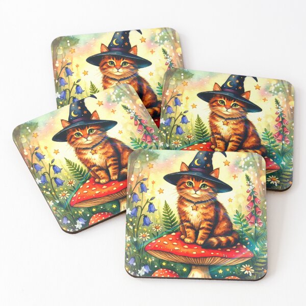 Item preview, Magical Whimsical Witch Cat on Giant Mushroom Art designed and sold by Artgirldhanya.
