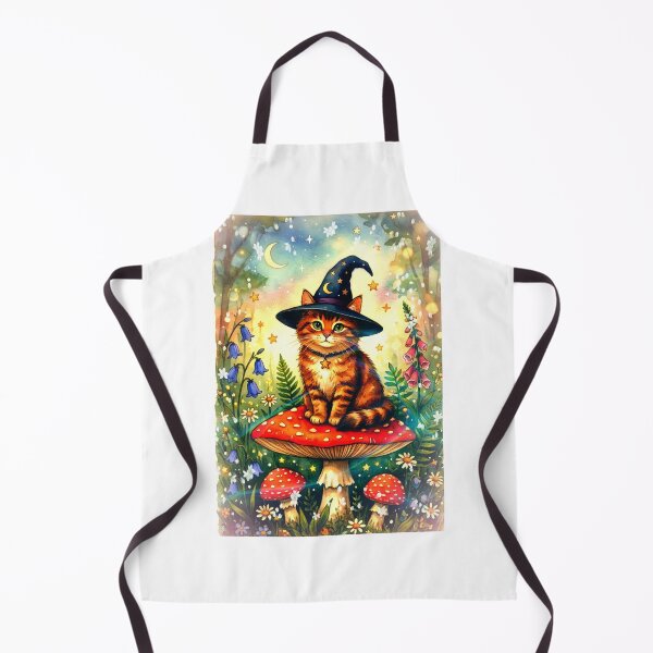 Item preview, Magical Whimsical Witch Cat on Giant Mushroom Art designed and sold by Artgirldhanya.