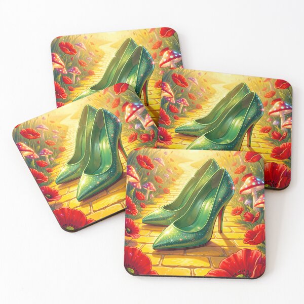 Item preview, Green Sparkling Stilettos on Yellow Brick Road – Poppy and Mushroom Fantasy Art designed and sold by EmeraldeaDesign.