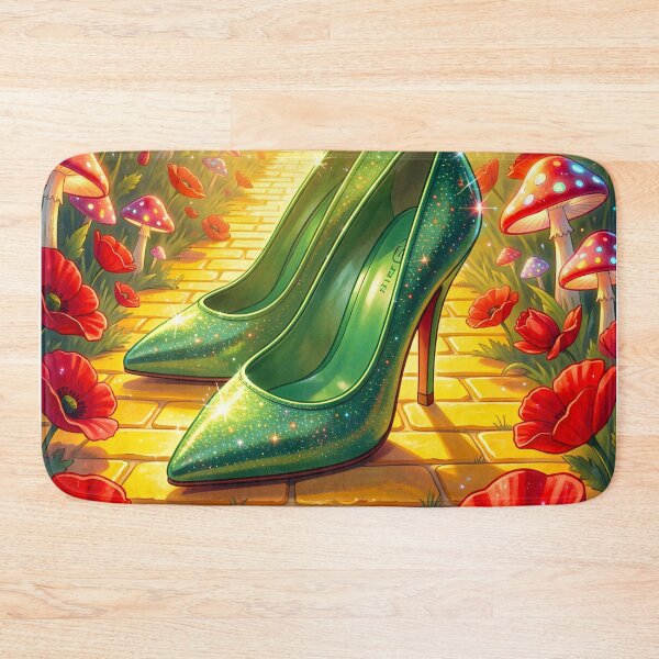 Item preview, Green Sparkling Stilettos on Yellow Brick Road – Poppy and Mushroom Fantasy Art designed and sold by EmeraldeaDesign.