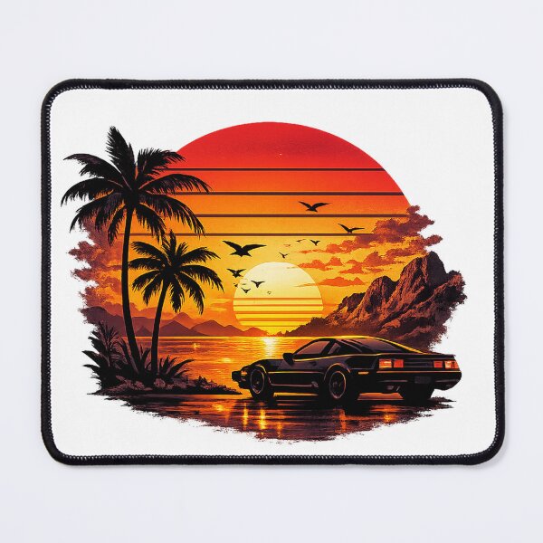 Item preview, Retro Sunset Synthwave Vintage Sports Car | 80s Aesthetic Palm Trees Tropical Beach designed and sold by fattahovich.