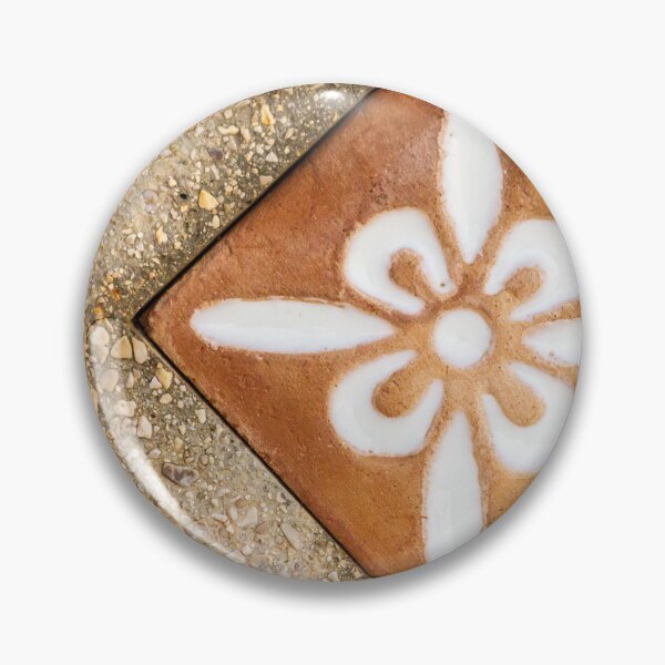 Item preview, Terracotta Floral Tile With White Flower Motif Set in Pebbled Concrete Pavement designed and sold by Nmallia.