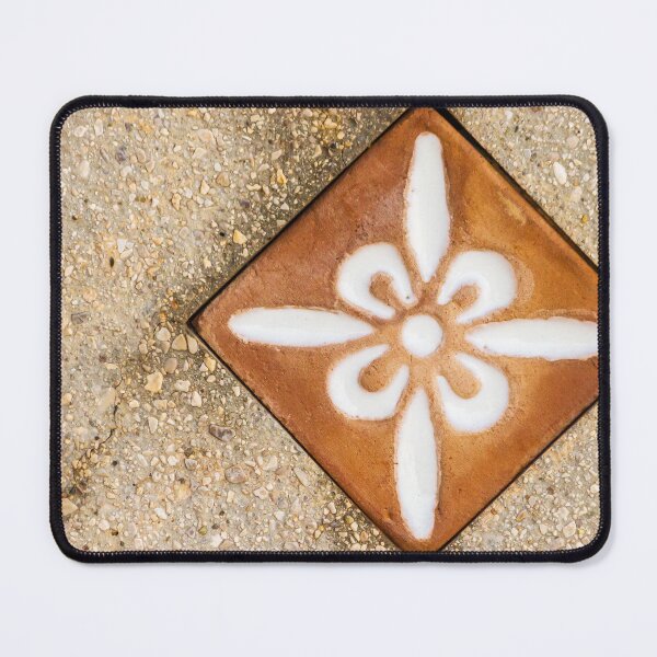 Item preview, Terracotta Floral Tile With White Flower Motif Set in Pebbled Concrete Pavement designed and sold by Nmallia.