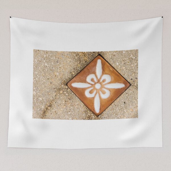 Item preview, Terracotta Floral Tile With White Flower Motif Set in Pebbled Concrete Pavement designed and sold by Nmallia.
