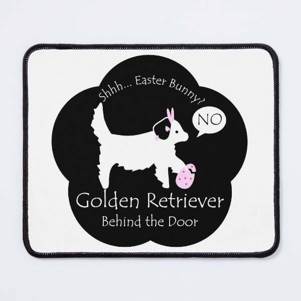 Item preview, Funny Golden Retriever Easter Bunny Behind the Door Black Base designed and sold by Na7nasColorShop.