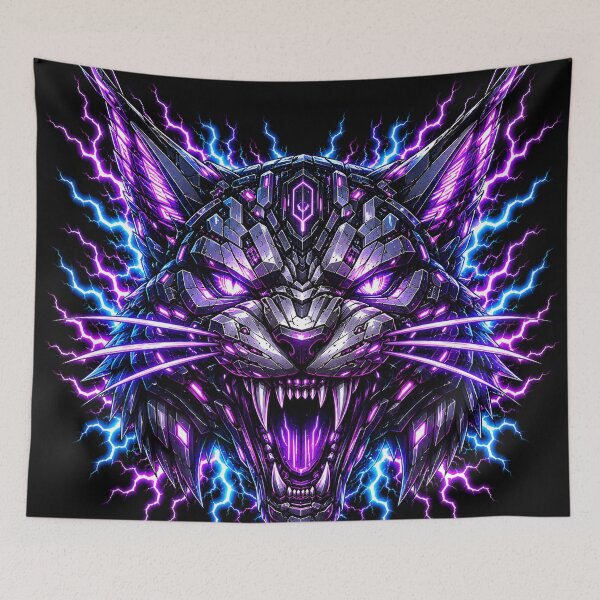 Item preview, Void Lynx - Cybernetic Mecha Cat Purple Neon Lightning designed and sold by RiteshCenter .