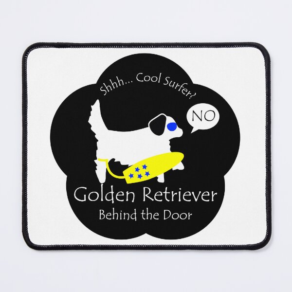 Item preview, Funny Golden Retriever Cool Surfer Behind the Door Black Base designed and sold by Na7nasColorShop.
