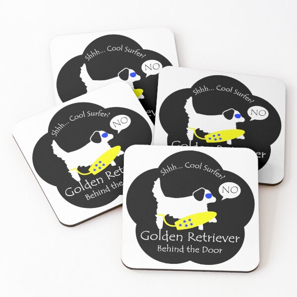 Item preview, Funny Golden Retriever Cool Surfer Behind the Door Black Base designed and sold by Na7nasColorShop.