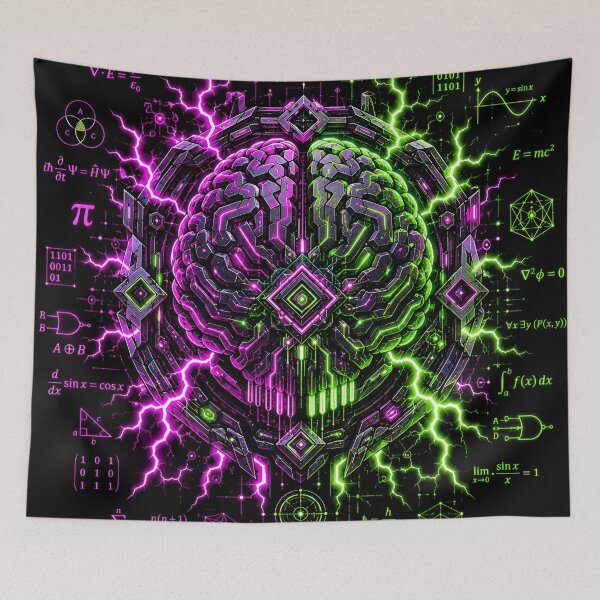 Item preview, Void Logic - Cybernetic Brain Mathematical Neon Lightning designed and sold by RiteshCenter .