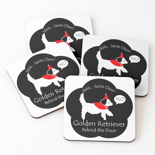Item preview, Funny Golden Retriever Santa Claus Behind the Door Black Base designed and sold by Na7nasColorShop.