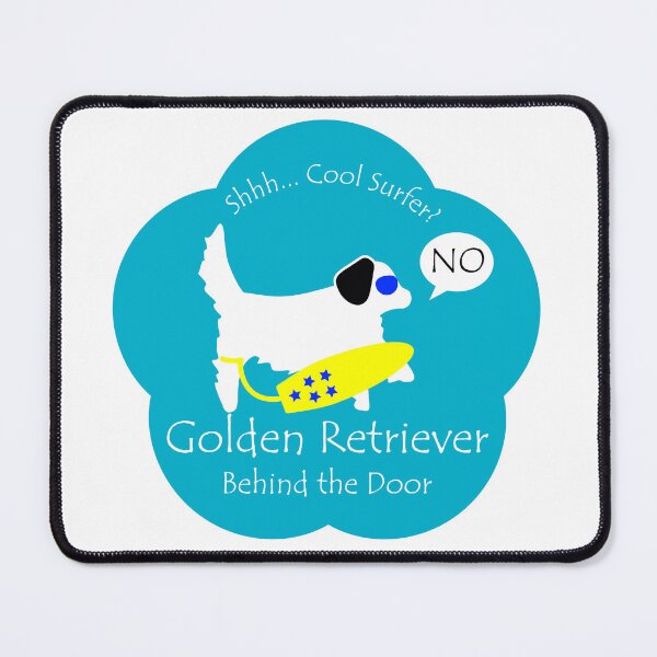 Item preview, Funny Golden Retriever Cool Surfer Behind the Door Blue Base designed and sold by Na7nasColorShop.