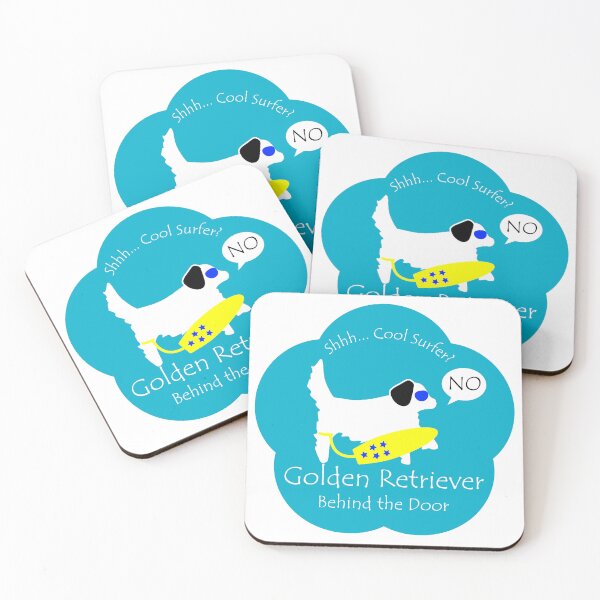 Item preview, Funny Golden Retriever Cool Surfer Behind the Door Blue Base designed and sold by Na7nasColorShop.