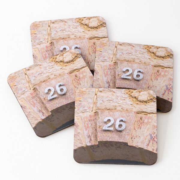 Item preview, Weathered Stone House Number 26 Over Arched Doorway On Rustic Masonry Facade designed and sold by Nmallia.