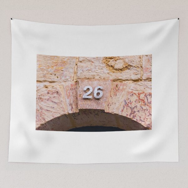 Item preview, Weathered Stone House Number 26 Over Arched Doorway On Rustic Masonry Facade designed and sold by Nmallia.
