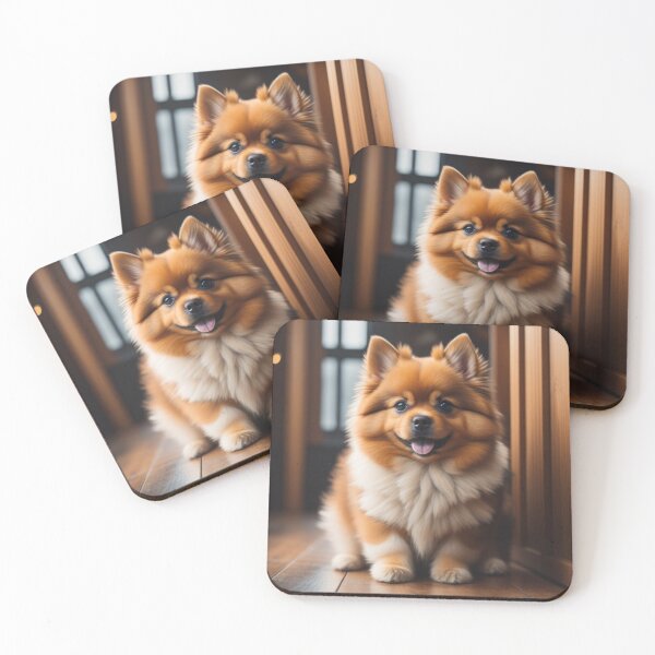Item preview, Fluffy Pomeranian Spitz Puppy Smiling Wooden Interior Painting designed and sold by UmSkelig834.