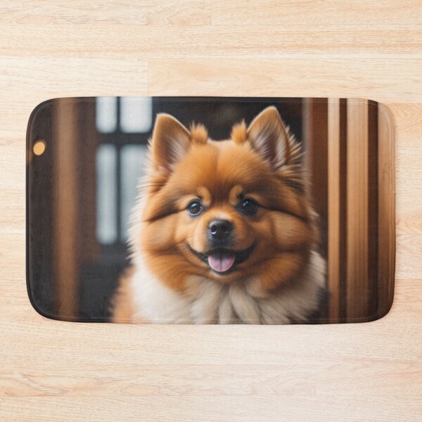 Item preview, Fluffy Pomeranian Spitz Puppy Smiling Wooden Interior Painting designed and sold by UmSkelig834.