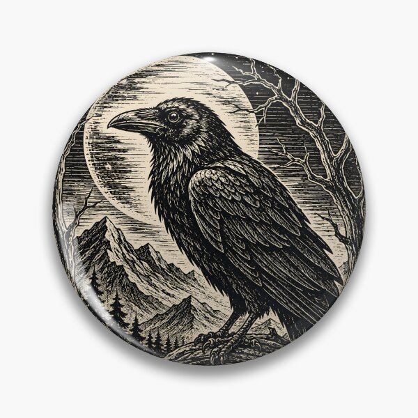 Item preview, Moonlit Raven – Linocut Woodcut Gothic Illustration designed and sold by Wennity.