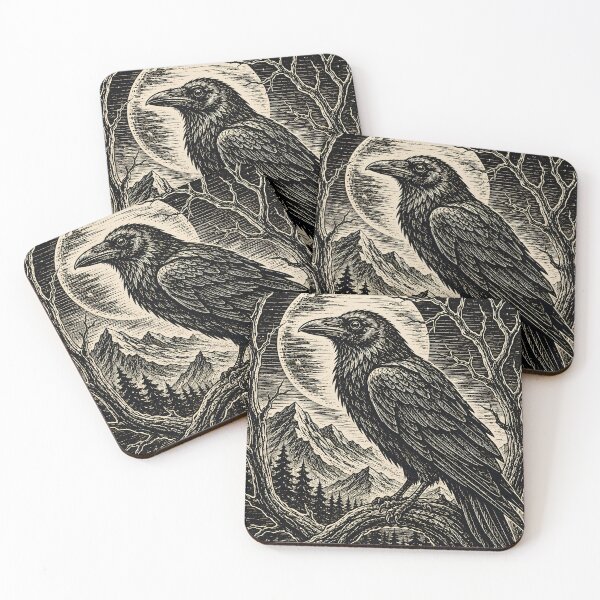Item preview, Moonlit Raven – Linocut Woodcut Gothic Illustration designed and sold by Wennity.