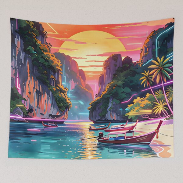 Item preview, Maya Bay Thailand Vintage Travel Poster Tropical Beach Wall Art designed and sold by Spirit of Siam.
