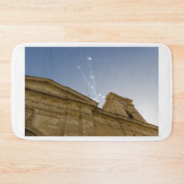 Item preview, Historic Church Clock Tower With Fireworks Over Stone Facade Captured From Low Angle Perspective designed and sold by Nmallia.