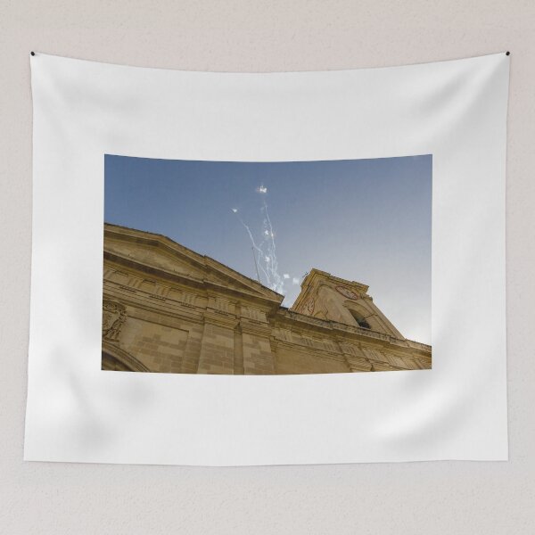 Item preview, Historic Church Clock Tower With Fireworks Over Stone Facade Captured From Low Angle Perspective designed and sold by Nmallia.