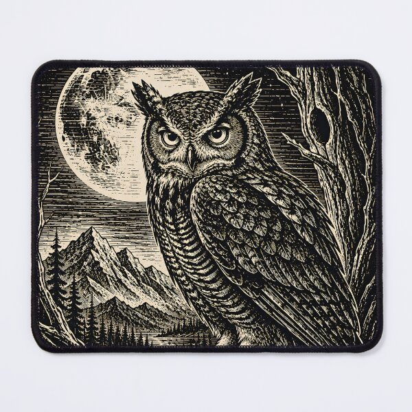 Item preview, Moonlit Owl – Linocut Woodcut Vintage Night Illustration designed and sold by Wennity.